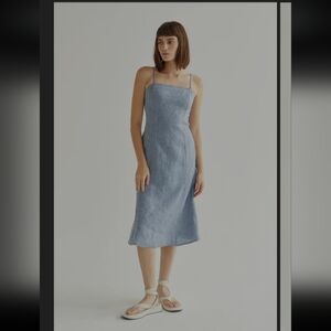 Sofia Linen Square Neck Midi Dress Blue